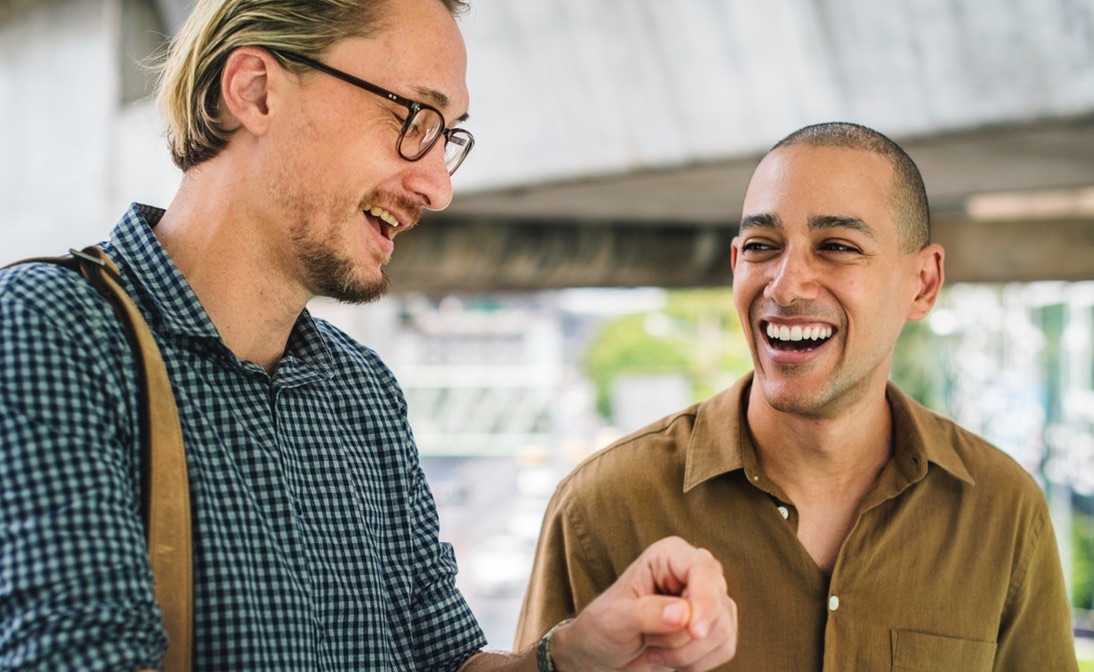 Two people talking